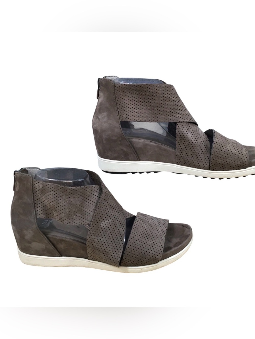 Eileen Fisher Taupe strappy Perforated Suede Wedge Sandal